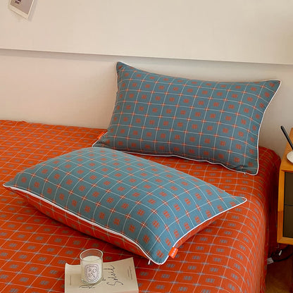 Cotton Gauze Plaid Bedding Set | 100% Organic Cotton | Twin Coverlet with Pillowcases