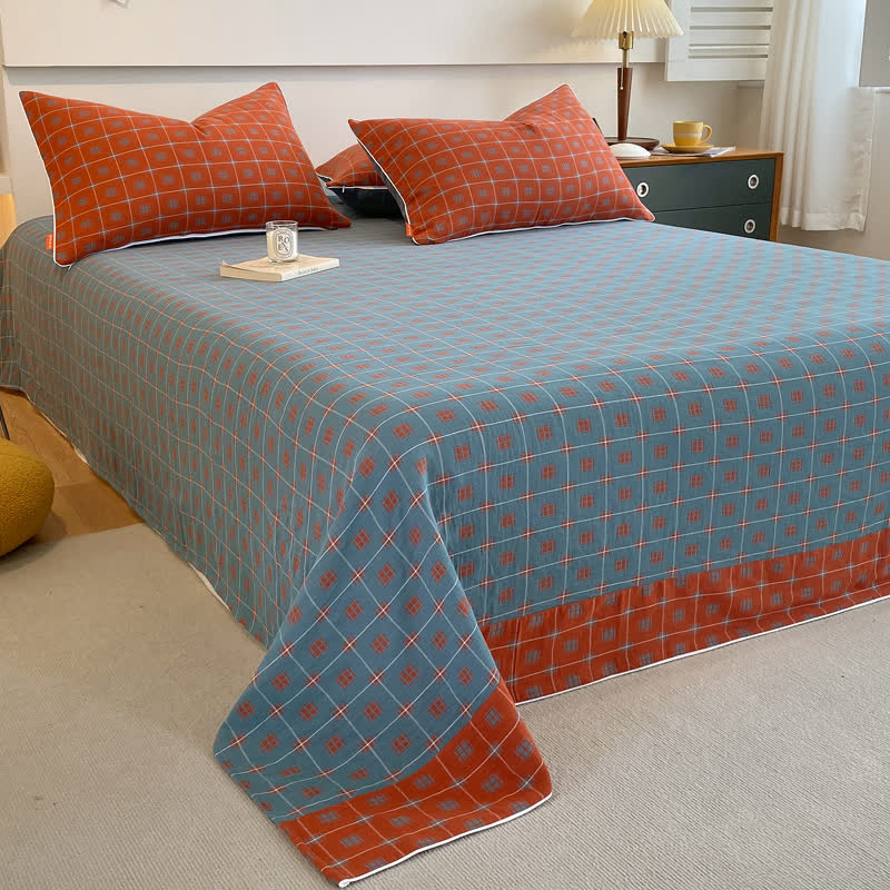 Cotton Gauze Plaid Bedding Set | 100% Organic Cotton | Twin Coverlet with Pillowcases