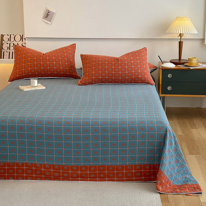 Cotton Gauze Plaid Bedding Set | 100% Organic Cotton | Twin Coverlet with Pillowcases