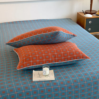Cotton Gauze Plaid Bedding Set | 100% Organic Cotton | Twin Coverlet with Pillowcases