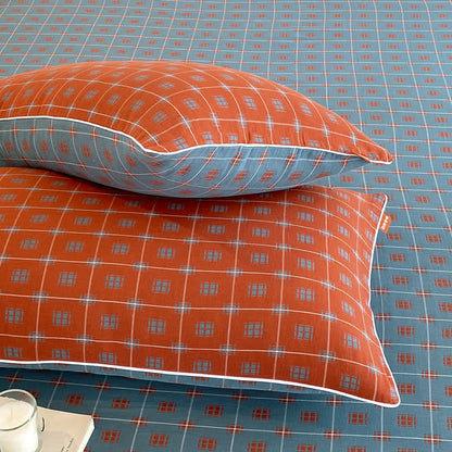 Cotton Gauze Plaid Bedding Set | 100% Organic Cotton | Twin Coverlet with Pillowcases