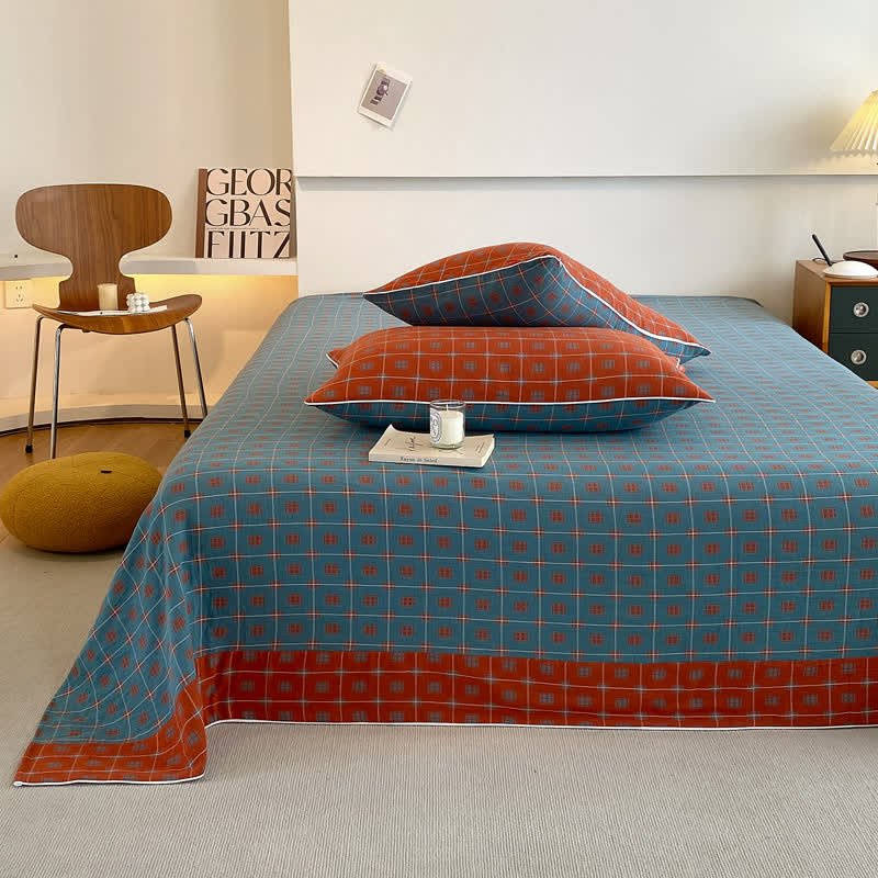 Cotton Gauze Plaid Bedding Set | 100% Organic Cotton | Twin Coverlet with Pillowcases