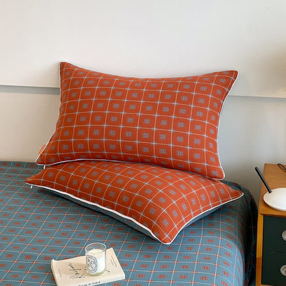 Cotton Gauze Plaid Bedding Set | 100% Organic Cotton | Twin Coverlet with Pillowcases