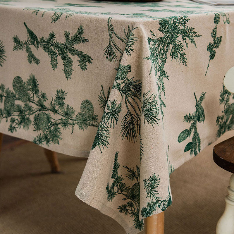 Pine Bird Tablecloth | Cotton Linen | Machine Washable