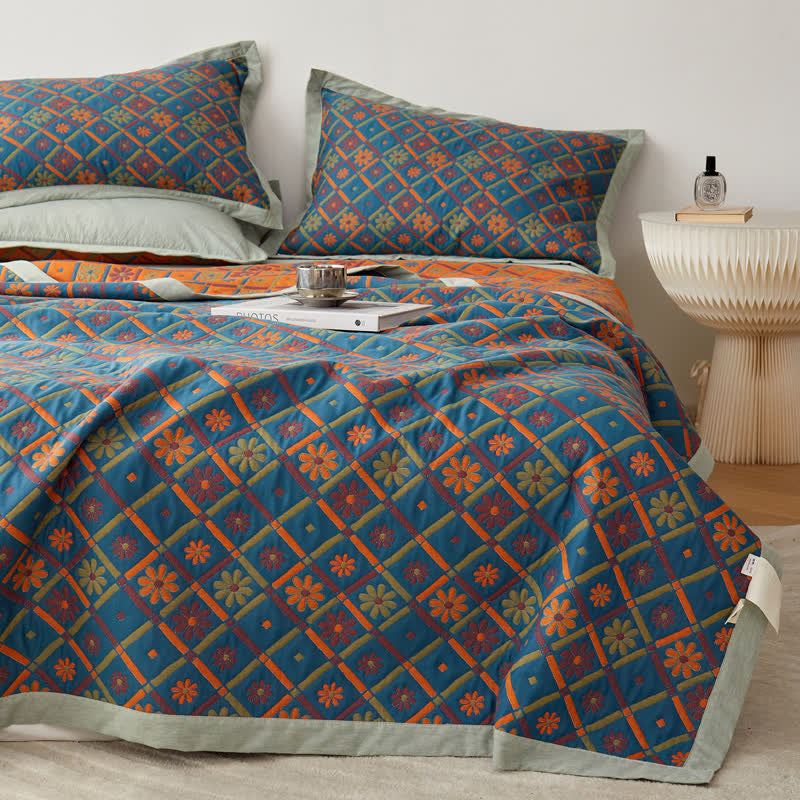 Cotton Gauze Quilt Set | Breathable 3-Layer Design | Queen Size with Pillowcases