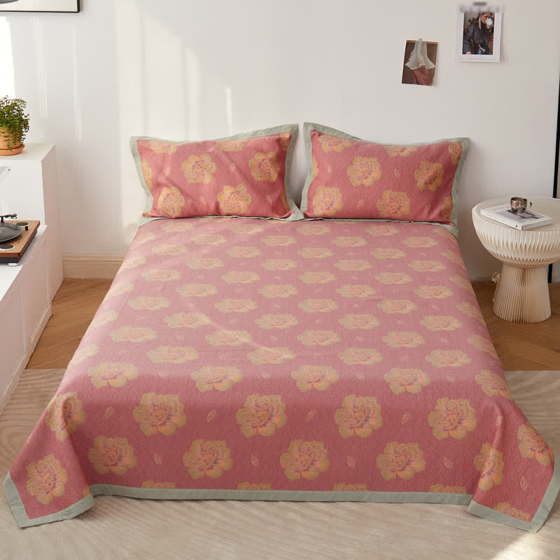 Cotton Gauze Quilt | Exquisite Peony Prints | Queen Size with Pillowcases