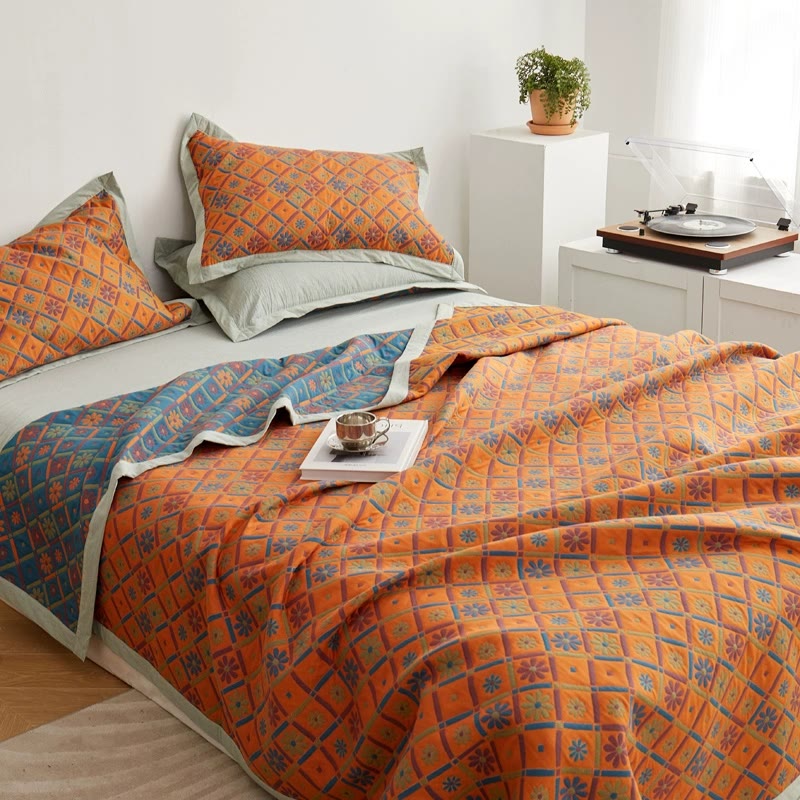 Cotton Gauze Quilt Set | Breathable 3-Layer Design | Queen Size with Pillowcases