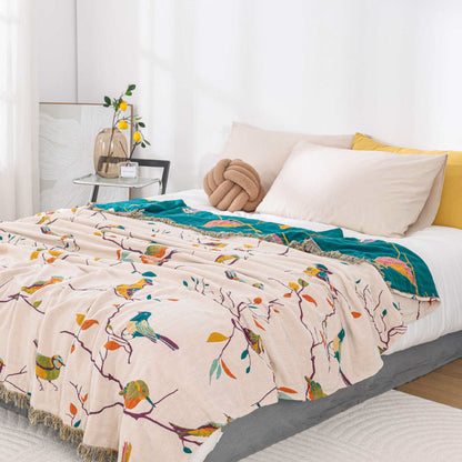 Cotton Gauze Quilt | Eco-Friendly Bird Prints | Full/Queen Size