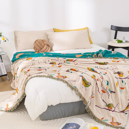 Cotton Gauze Quilt | Eco-Friendly Bird Prints | Full/Queen Size