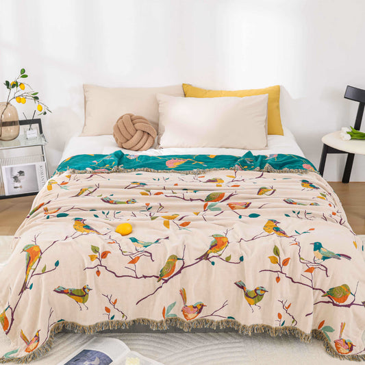 Cotton Gauze Quilt | Eco-Friendly Bird Prints | Full/Queen Size