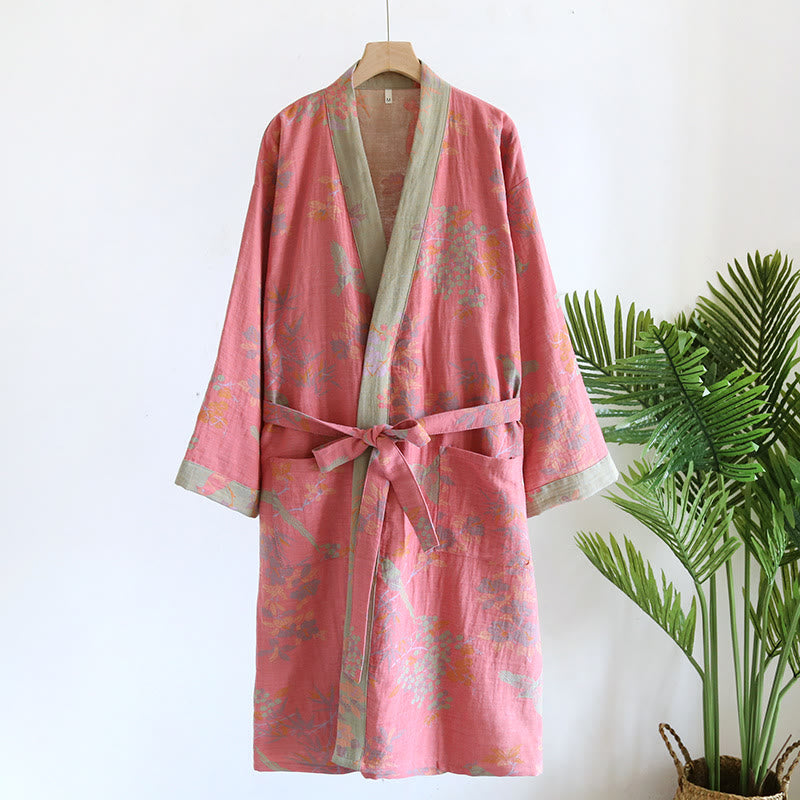 Jacquard Cotton Bathrobe | Retro Pastoral Design | Lightweight Softness
