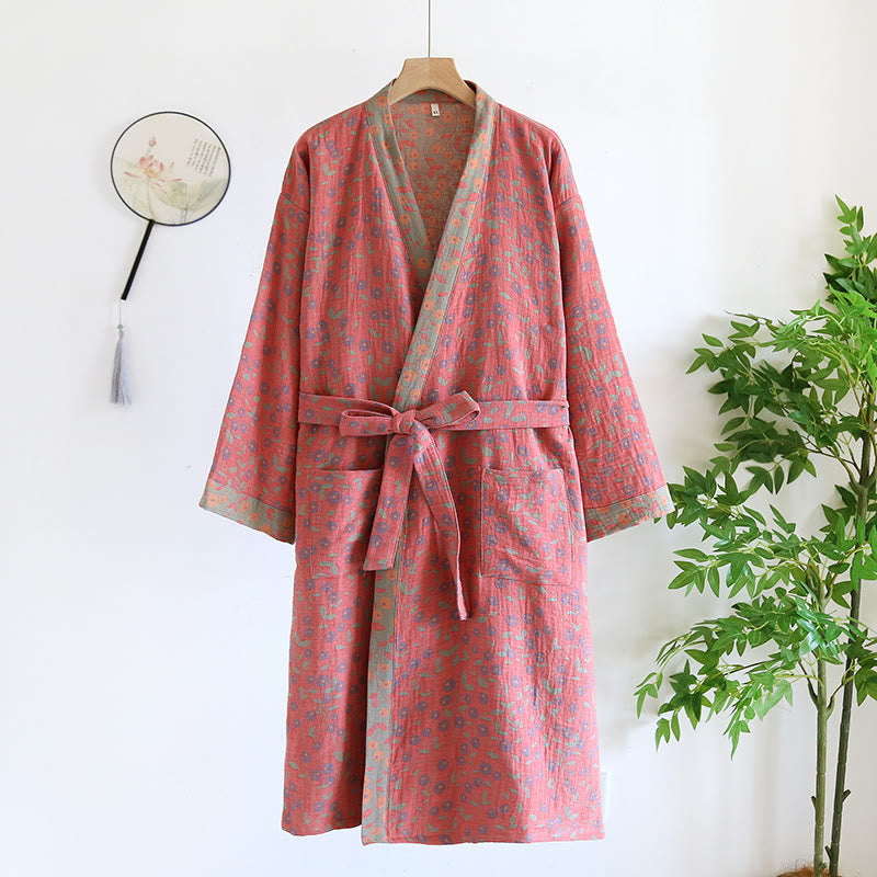 Cotton Floral Bathrobe | Luxurious Comfort | One Size
