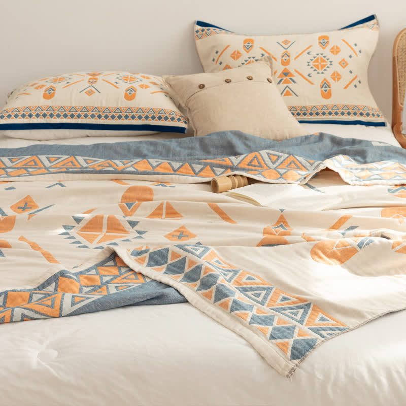 Cotton Gauze Quilt | Geometric Pattern | Full/Queen Size