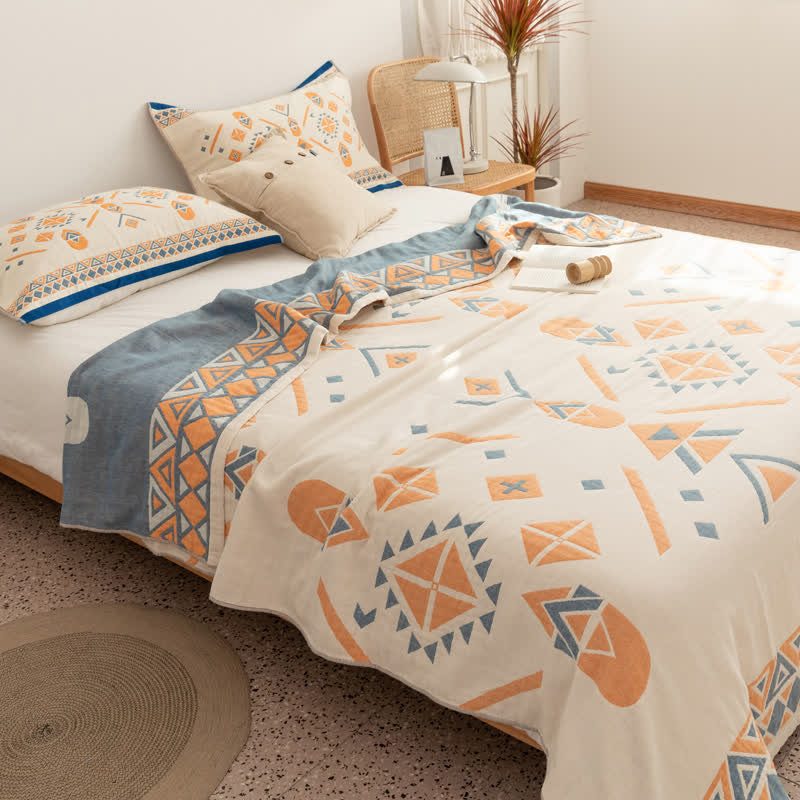 Cotton Gauze Quilt | Geometric Pattern | Full/Queen Size