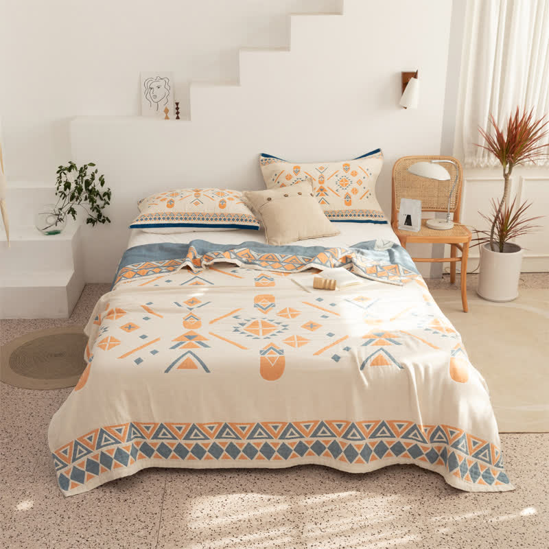 Cotton Gauze Quilt | Geometric Pattern | Full/Queen Size