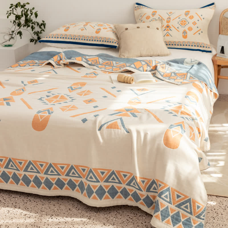 Cotton Gauze Quilt | Geometric Pattern | Full/Queen Size