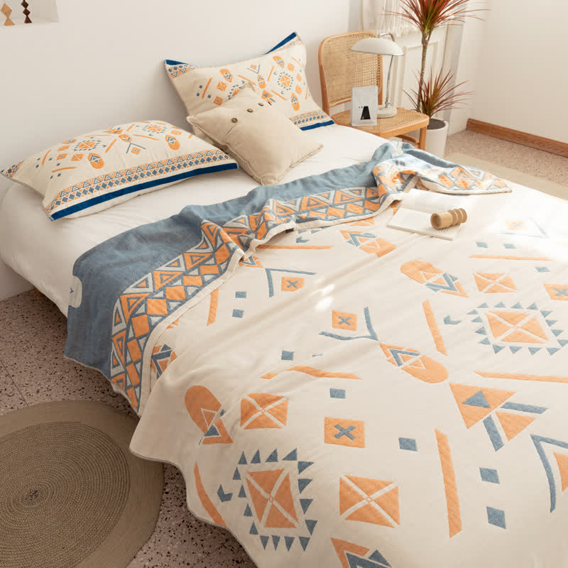 Cotton Gauze Quilt | Geometric Pattern | Full/Queen Size
