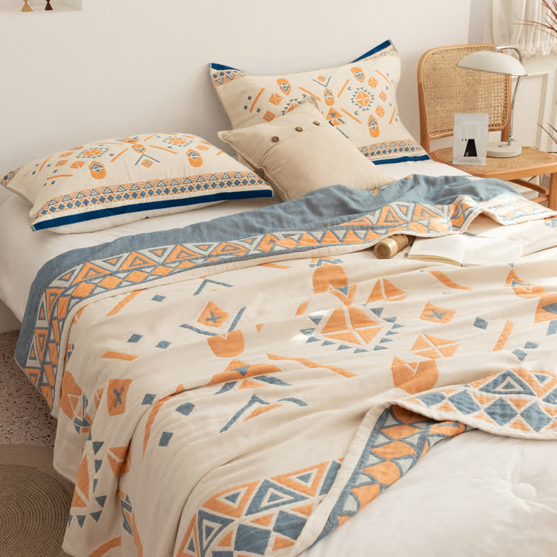 Cotton Gauze Quilt | Geometric Pattern | Full/Queen Size