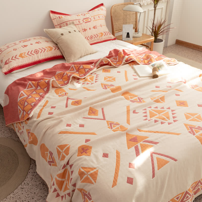 Cotton Gauze Quilt | Geometric Pattern | Full/Queen Size