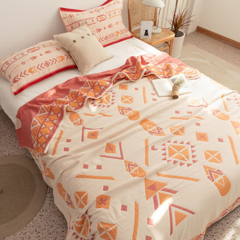 Cotton Gauze Quilt | Geometric Pattern | Full/Queen Size