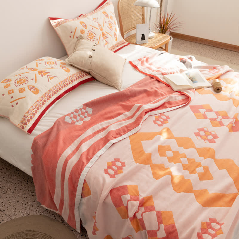 Geometric Cotton Gauze Quilt | Eco-Friendly Multi-Color Design | Full/Queen Size