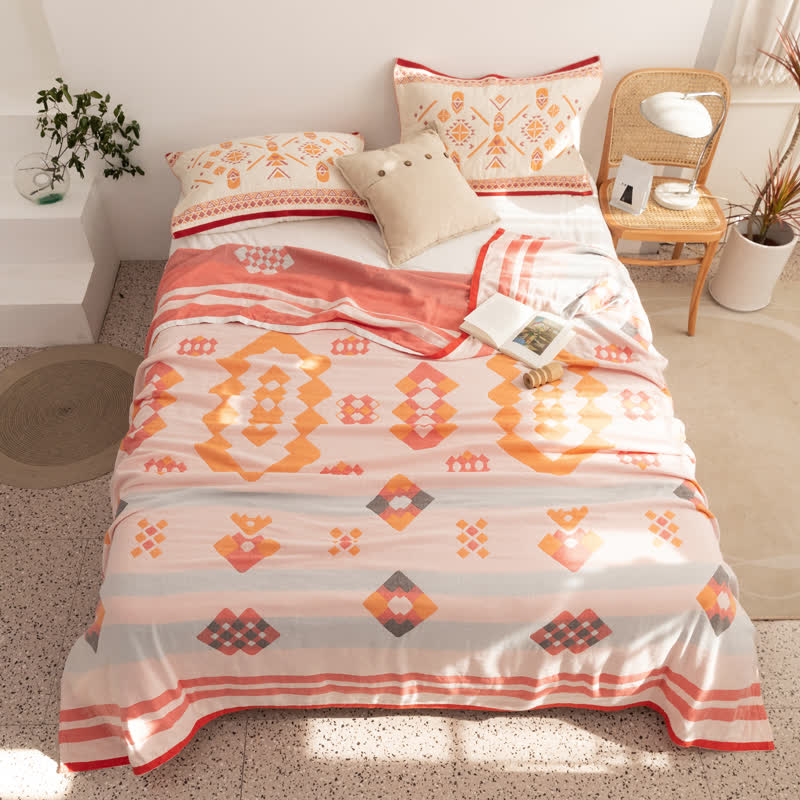 Geometric Cotton Gauze Quilt | Eco-Friendly Multi-Color Design | Full/Queen Size