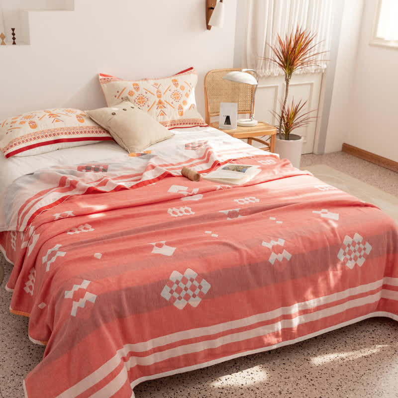 Geometric Cotton Gauze Quilt | Eco-Friendly Multi-Color Design | Full/Queen Size