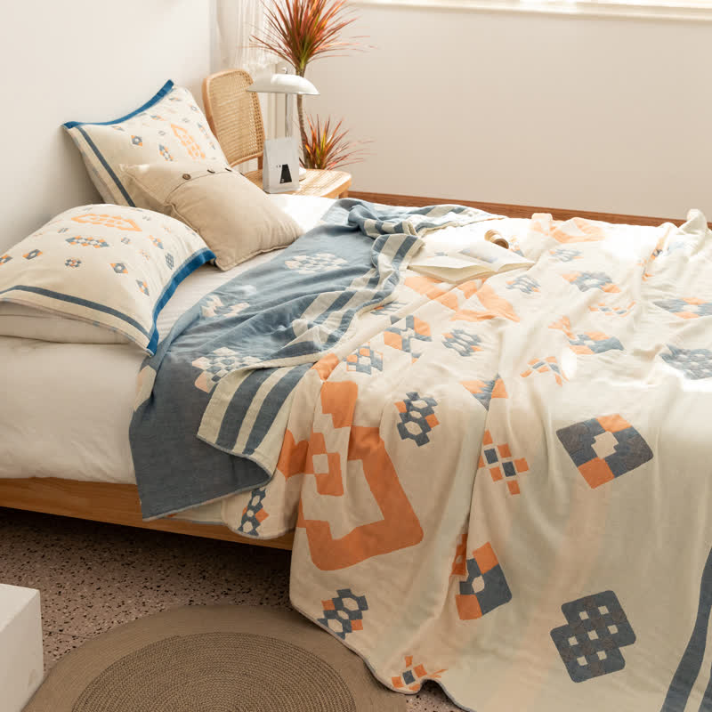 Geometric Cotton Gauze Quilt | Eco-Friendly Multi-Color Design | Full/Queen Size