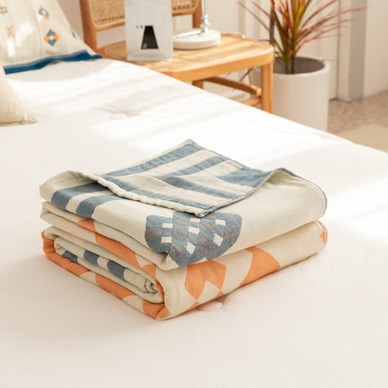 Geometric Cotton Gauze Quilt | Eco-Friendly Multi-Color Design | Full/Queen Size