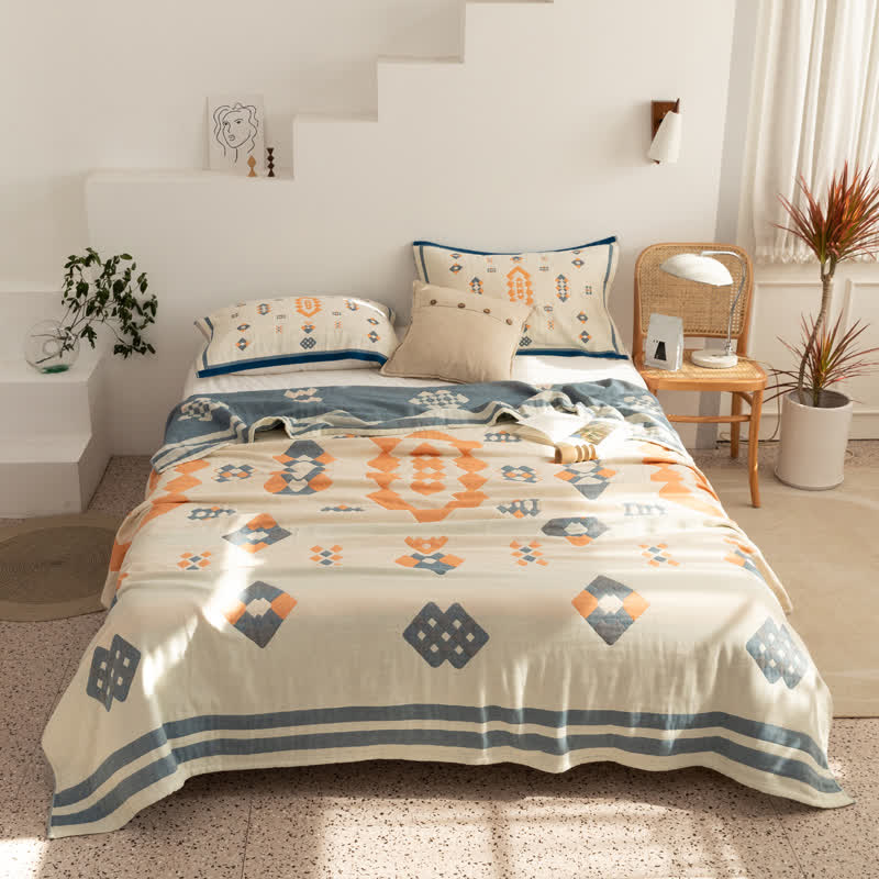 Geometric Cotton Gauze Quilt | Eco-Friendly Multi-Color Design | Full/Queen Size