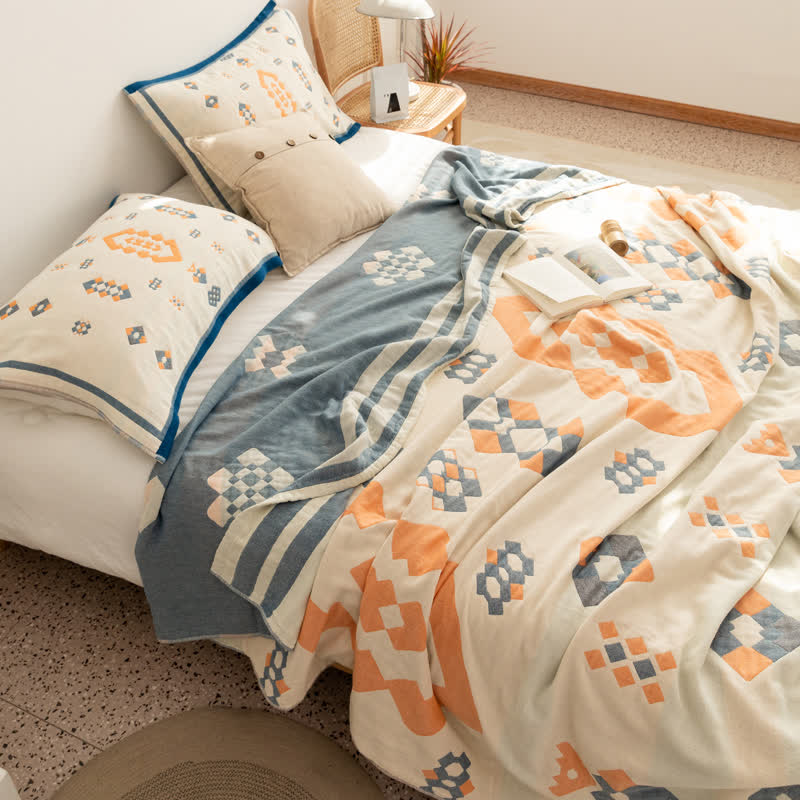 Geometric Cotton Gauze Quilt | Eco-Friendly Multi-Color Design | Full/Queen Size