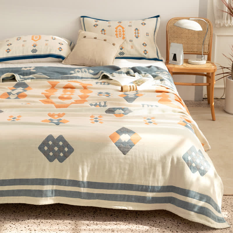 Geometric Cotton Gauze Quilt | Eco-Friendly Multi-Color Design | Full/Queen Size
