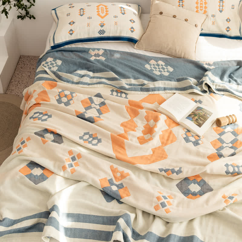 Geometric Cotton Gauze Quilt | Eco-Friendly Multi-Color Design | Full/Queen Size