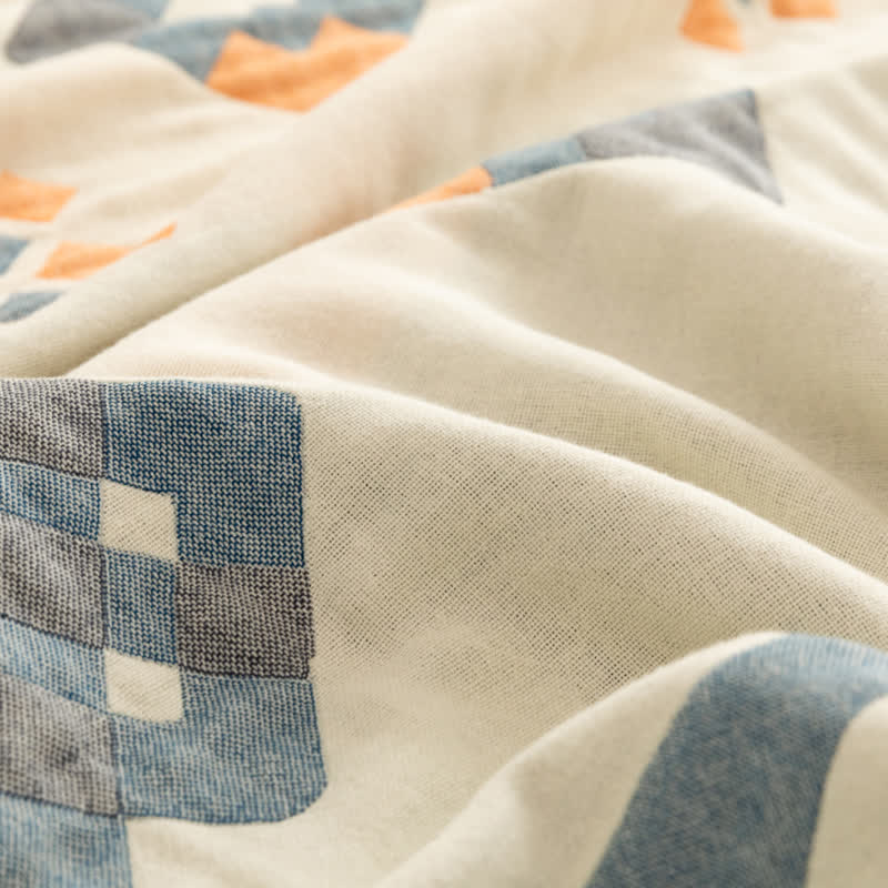 Geometric Cotton Gauze Quilt | Eco-Friendly Multi-Color Design | Full/Queen Size