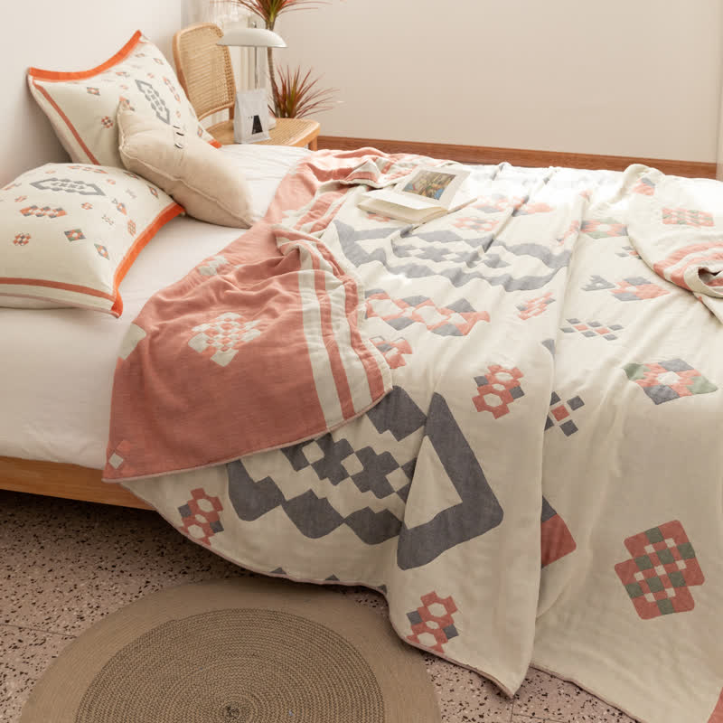 Geometric Cotton Gauze Quilt | Eco-Friendly Multi-Color Design | Full/Queen Size