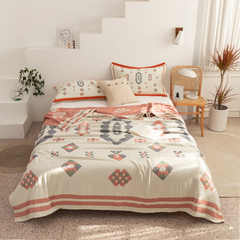 Geometric Cotton Gauze Quilt | Eco-Friendly Multi-Color Design | Full/Queen Size