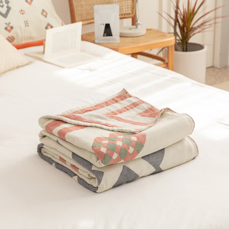 Geometric Cotton Gauze Quilt | Eco-Friendly Multi-Color Design | Full/Queen Size
