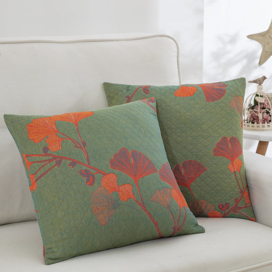 Cotton Gauze Pillowcases | Jacquard Ginkgo Leaf Design | Set of 2