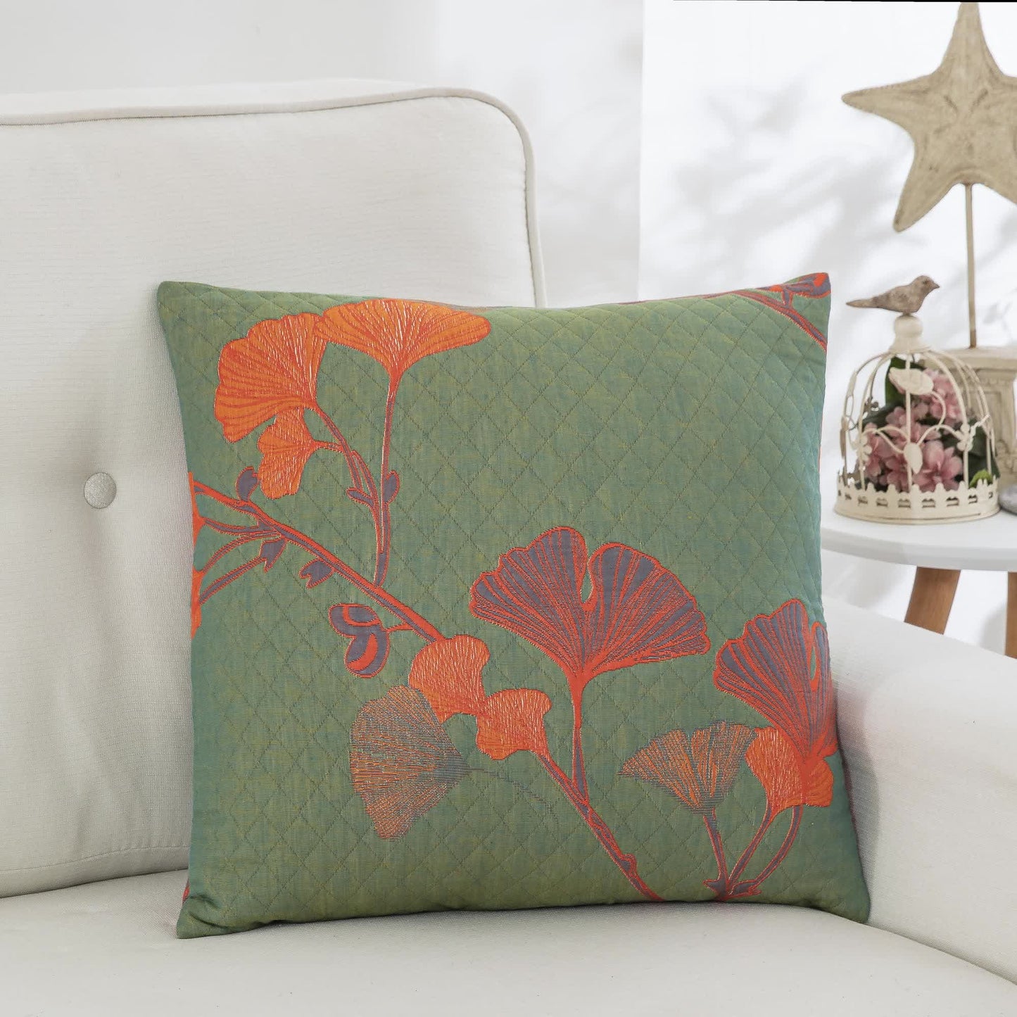 Cotton Gauze Pillowcases | Jacquard Ginkgo Leaf Design | Set of 2