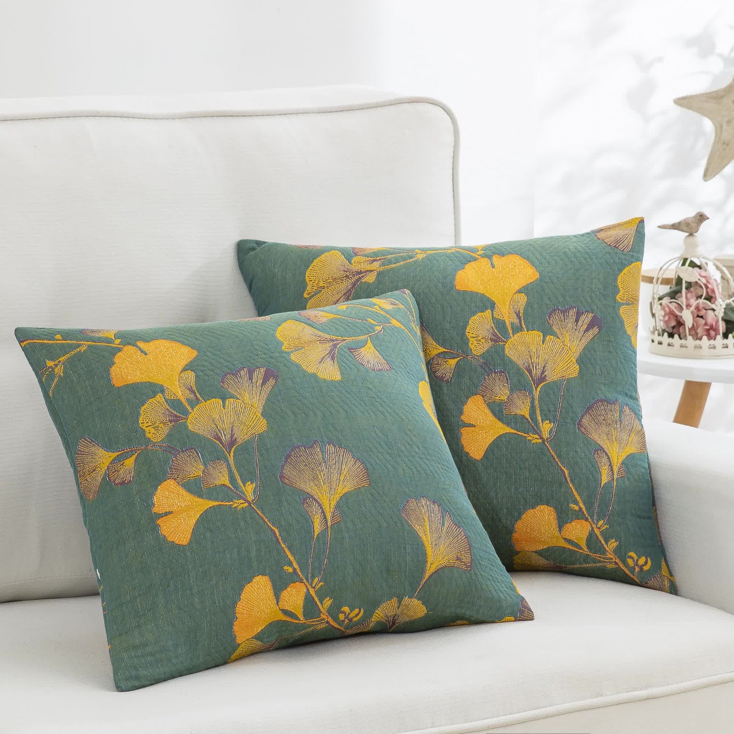 Cotton Gauze Pillowcases | Jacquard Ginkgo Leaf Design | Set of 2
