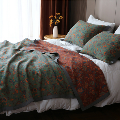Retro Flower Quilt | 100% Organic Cotton | Reversible Design, Available in Full, Queen, King