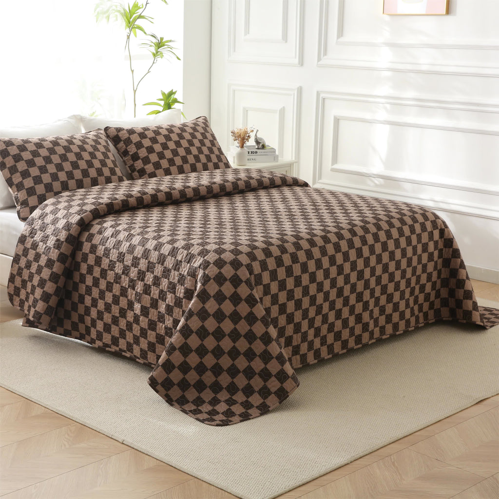 Checkerboard Quilted Bedding Set | 100% Pure Cotton | Quilt & Pillowcases