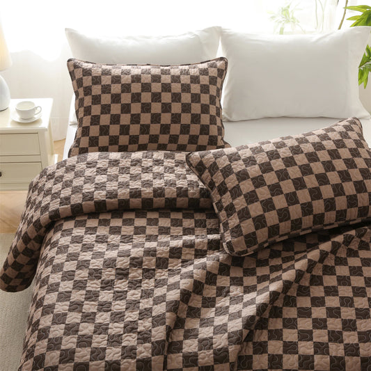 Checkerboard Quilted Bedding Set | 100% Pure Cotton | Quilt & Pillowcases