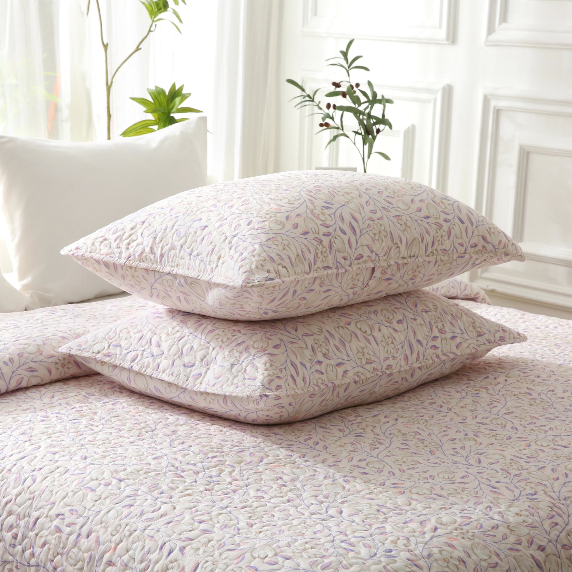 Cotton Floral Quilted Bedding Set | 100% Eco-Friendly Cotton | Includes Quilt & Pillowcases