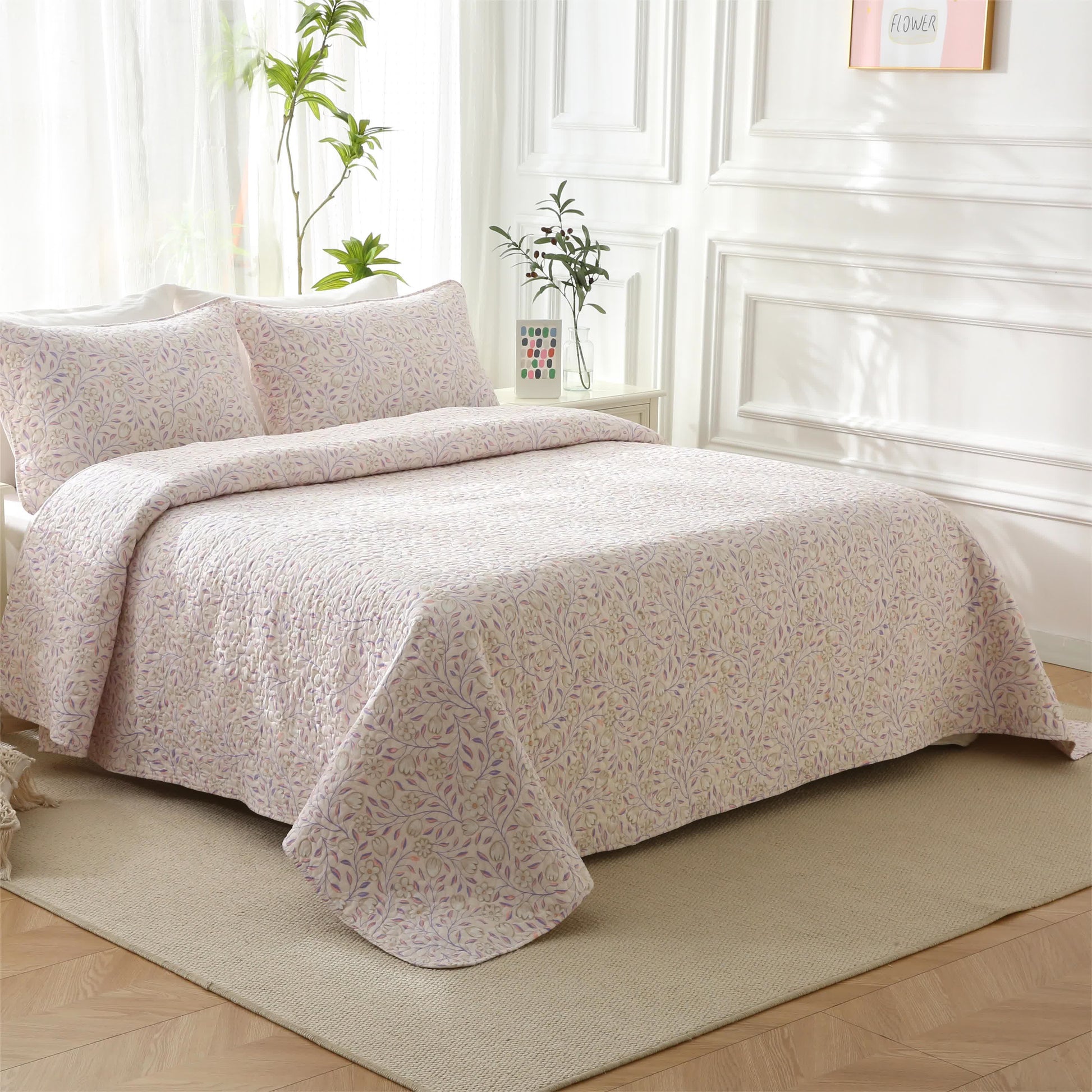 Cotton Floral Quilted Bedding Set | 100% Eco-Friendly Cotton | Includes Quilt & Pillowcases