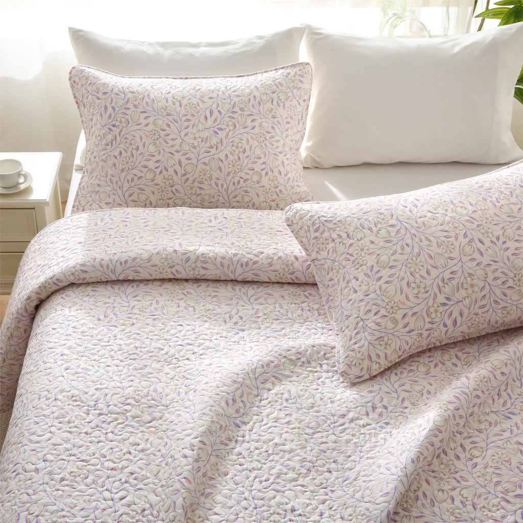 Cotton Floral Quilted Bedding Set | 100% Eco-Friendly Cotton | Includes Quilt & Pillowcases