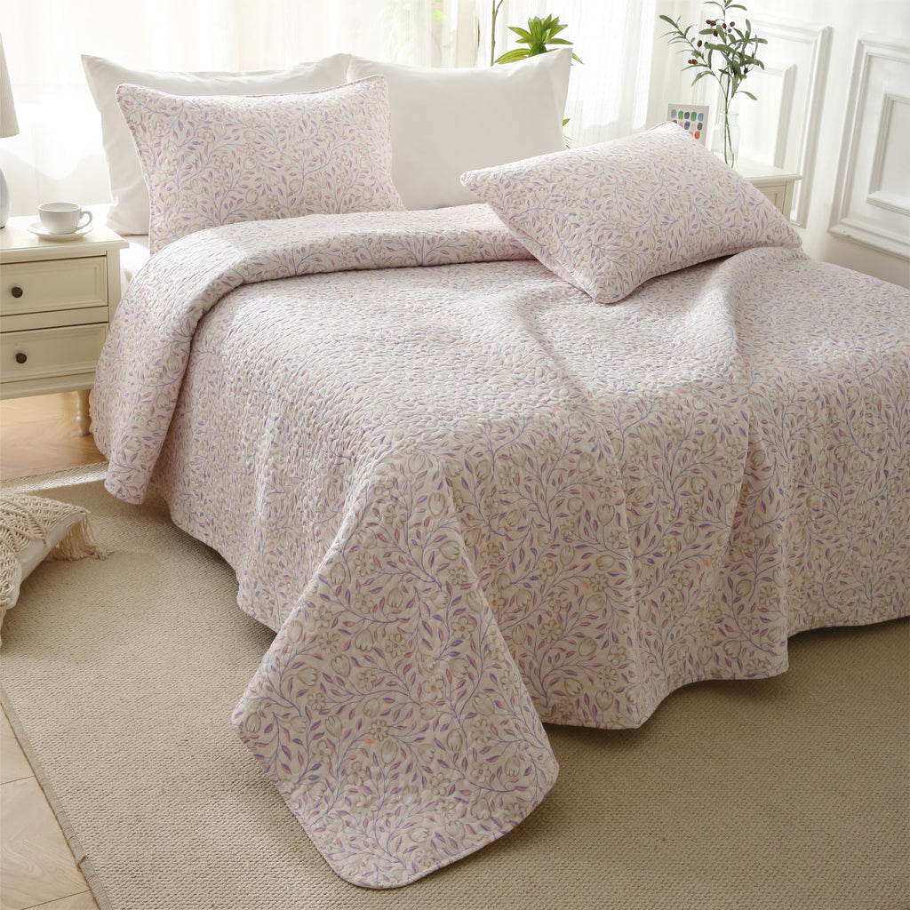 Cotton Floral Quilted Bedding Set | 100% Eco-Friendly Cotton | Includes Quilt & Pillowcases