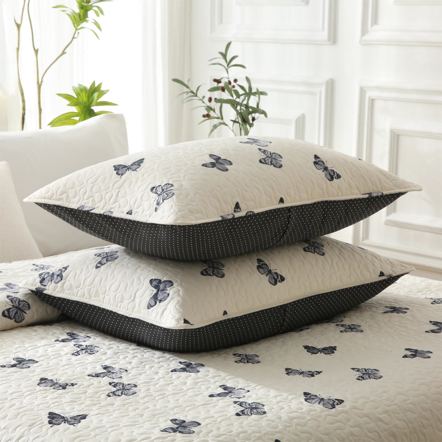 Cotton Quilted Bedding Set | Butterfly Print | Full/Queen/King Options