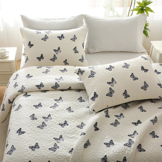 Cotton Quilted Bedding Set | Butterfly Print | Full/Queen/King Options