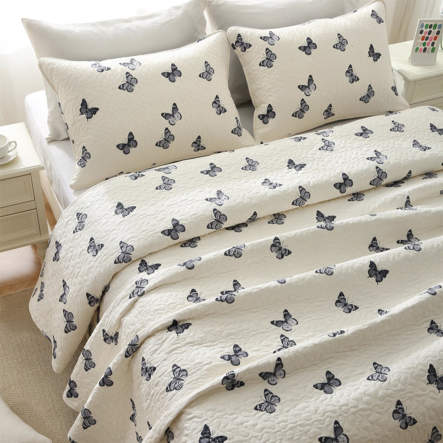 Cotton Quilted Bedding Set | Butterfly Print | Full/Queen/King Options
